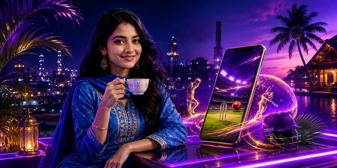 গাজীপুরে সালোয়ার কামিজ পরিহিত একজন বাংলাদেশি মহিলা মোবাইলে টস প্রেডিকশন খেলছেন