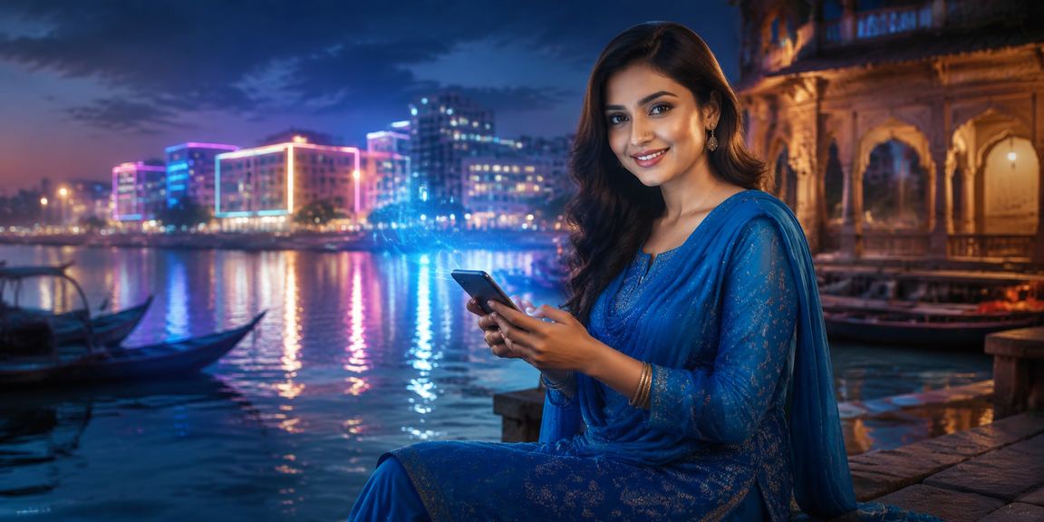 নারায়ণগঞ্জে সালোয়ার কামিজে মোবাইলে লটারি খেলছেন একজন
