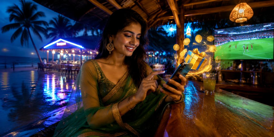 সেন্ট মার্টিনে শাড়ি পরা একজন মহিলা মোবাইলে cd44 ক্যাসিনো খেলছেন